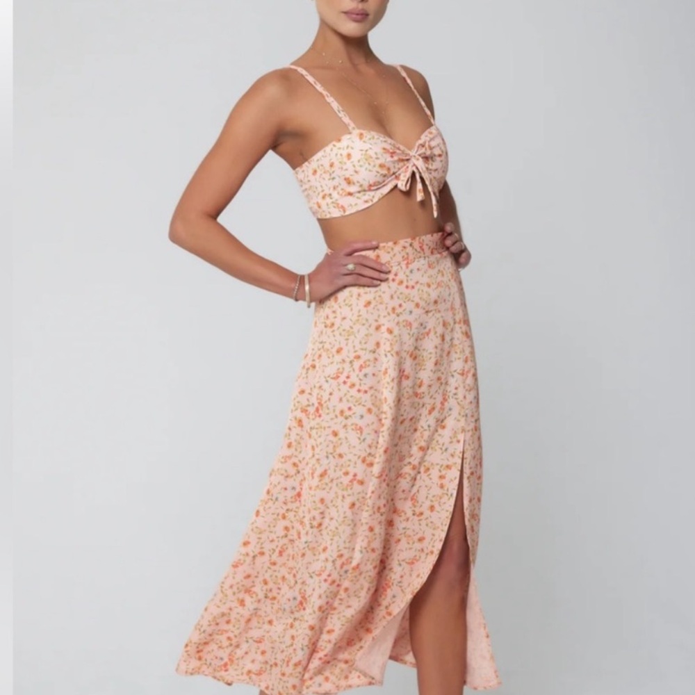RESA Peach Floral Midi Skirt